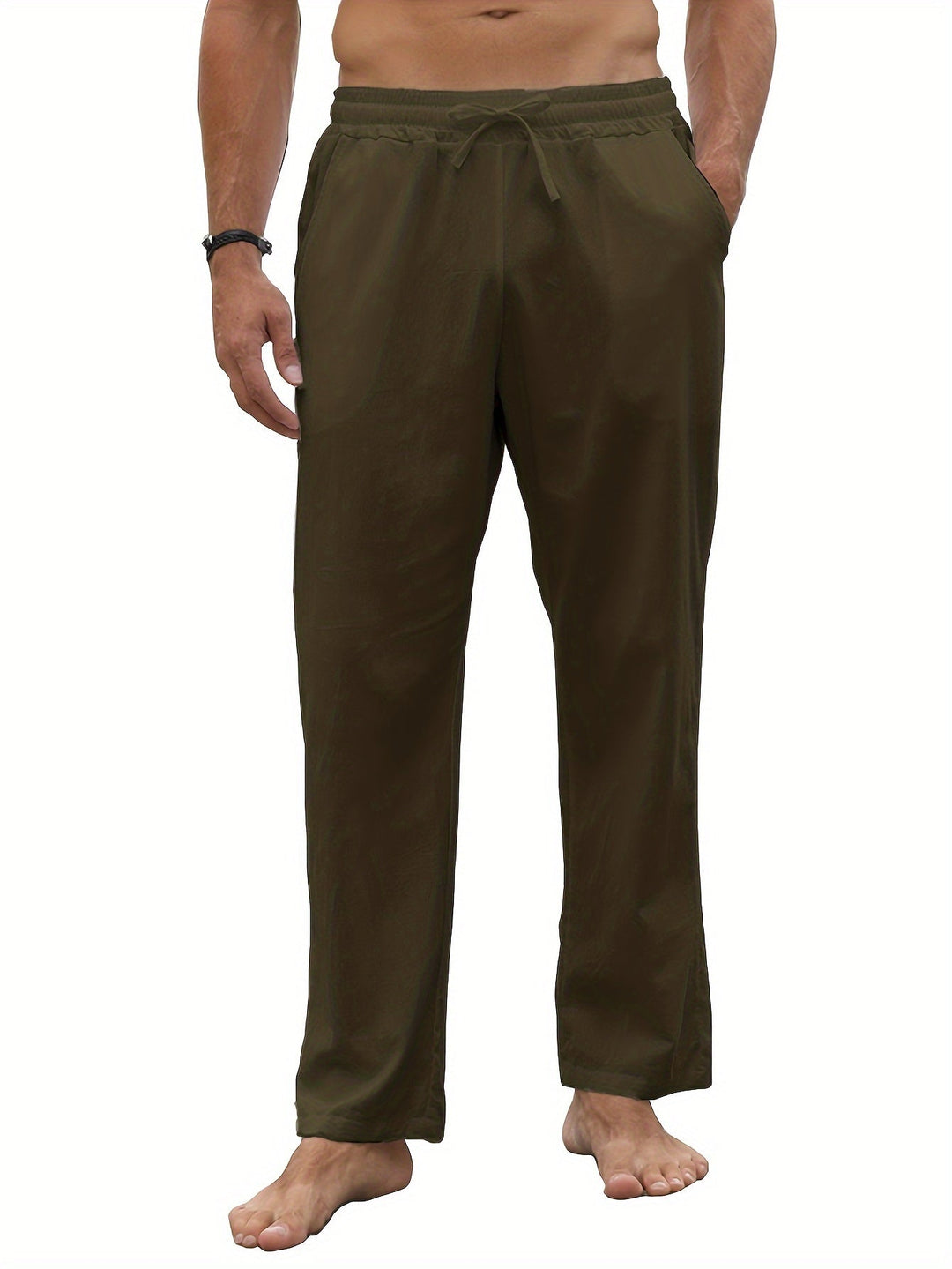 Levoire | Pantalons Décontractés Pour Hommes En Coton Et Lin vert olive 1