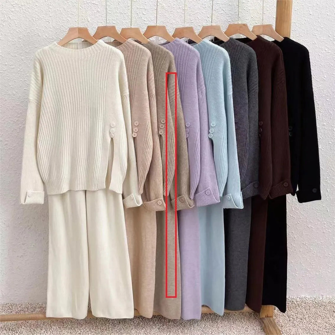 Levoire | Ensemble deux pièces avec un pull en tricot et un pantalon à manches larges Chameau Taille libre