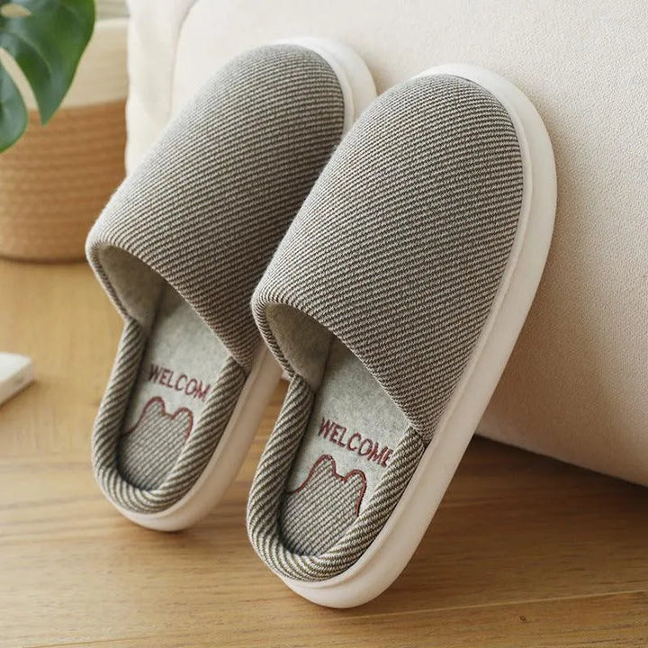 Levoire | Pantoufles en lin avec semelle pour intérieur Braun