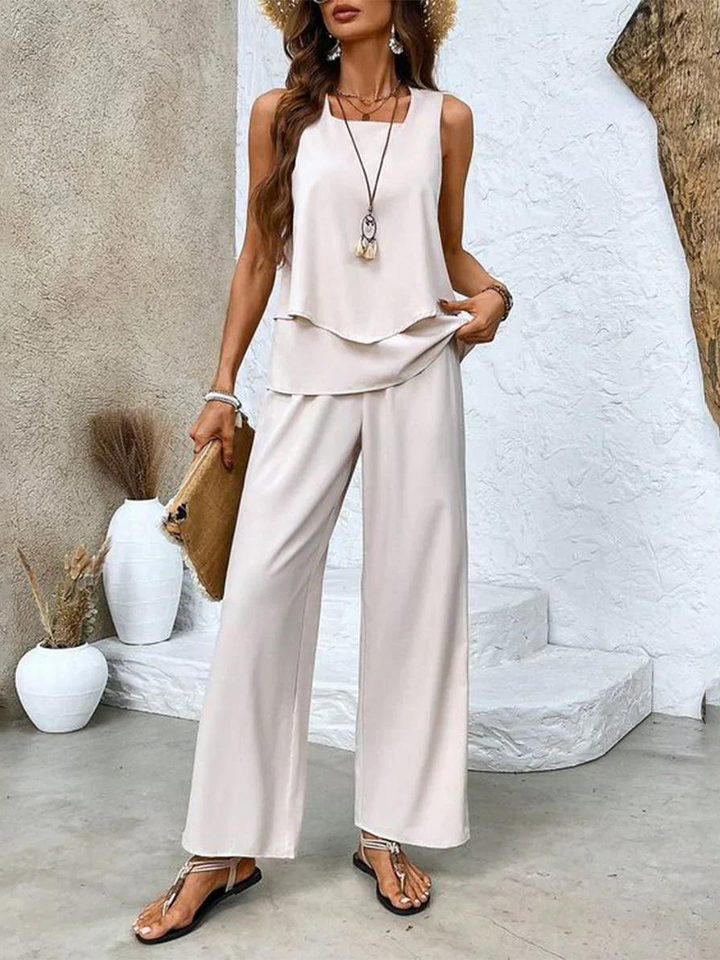 Levoire | Haut Sans Manches Et Pantalon Ample Pour Femmes Khaki