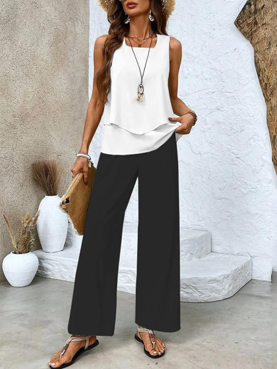 Levoire | Haut Sans Manches Et Pantalon Ample Pour Femmes Noir