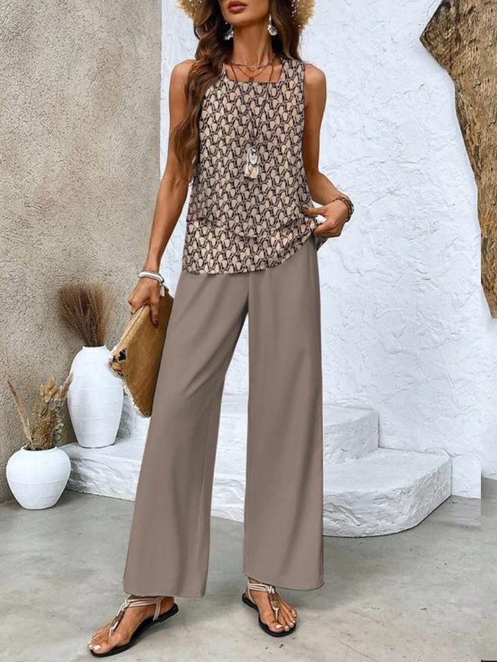 Levoire | Haut Sans Manches Et Pantalon Ample Pour Femmes Braun