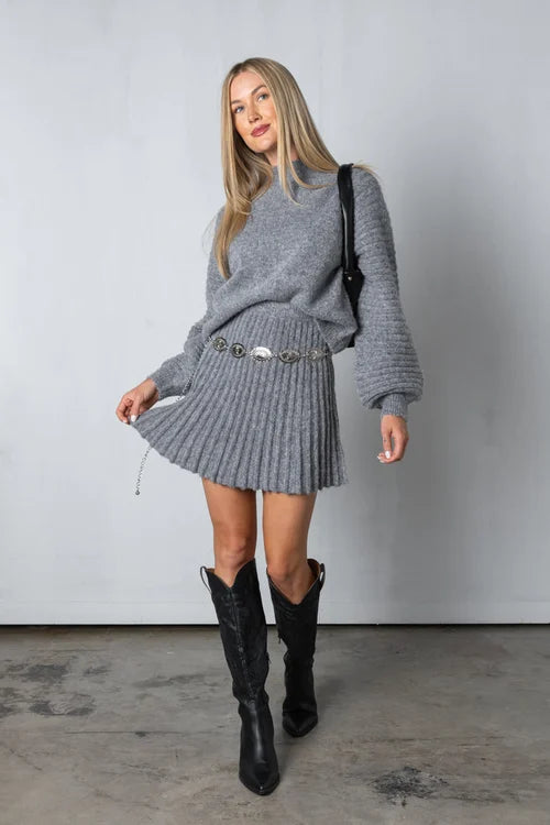 Levoire | Pull Plissé Élégant Et Jupe Heide Gris