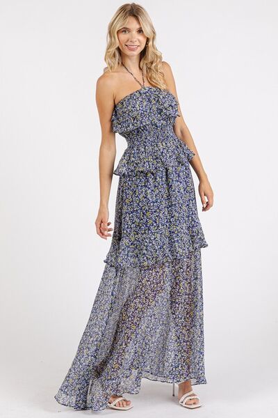 Levoire | Robe Maxi À Bretelles Avec Volants Imprimé Floral