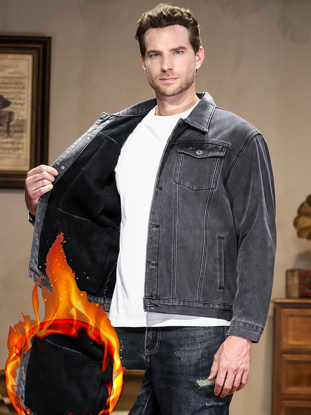 Levoire | Veste En Jean Chaude En Gris Foncé