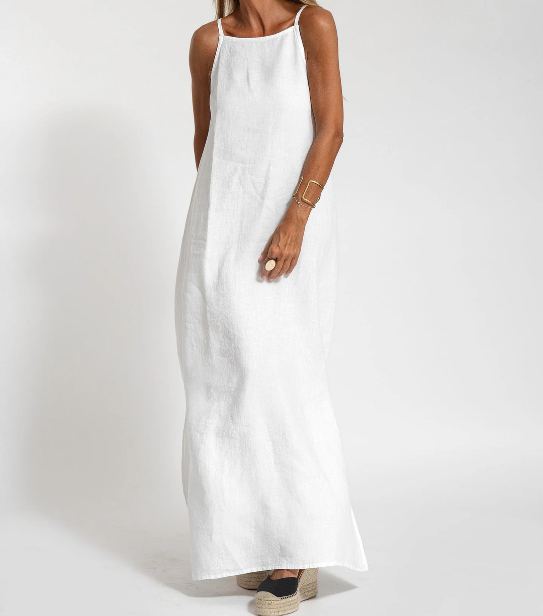 Levoire | Élégante Robe Longue Sans Manches en Coton et lin de Couleur Unie