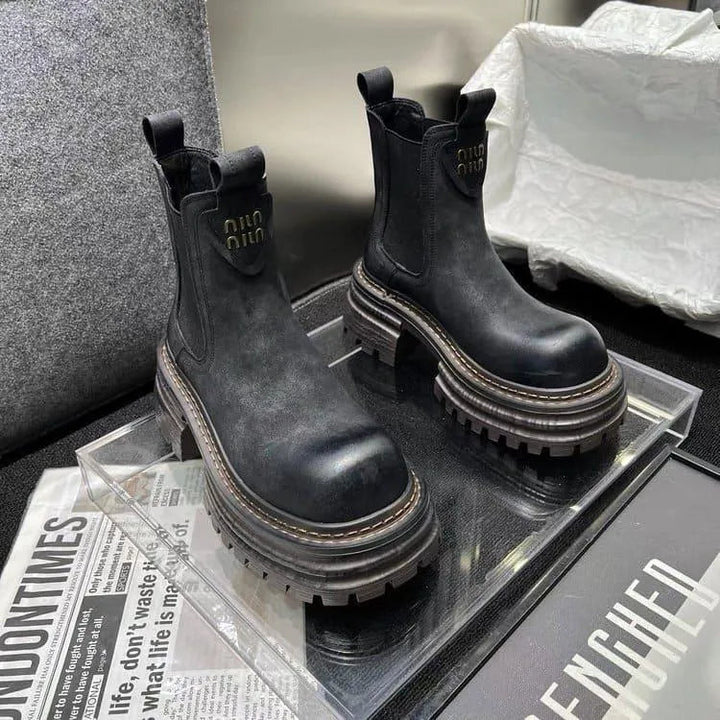 Levoire | Bottes rétro de style britannique à talon épais Noir