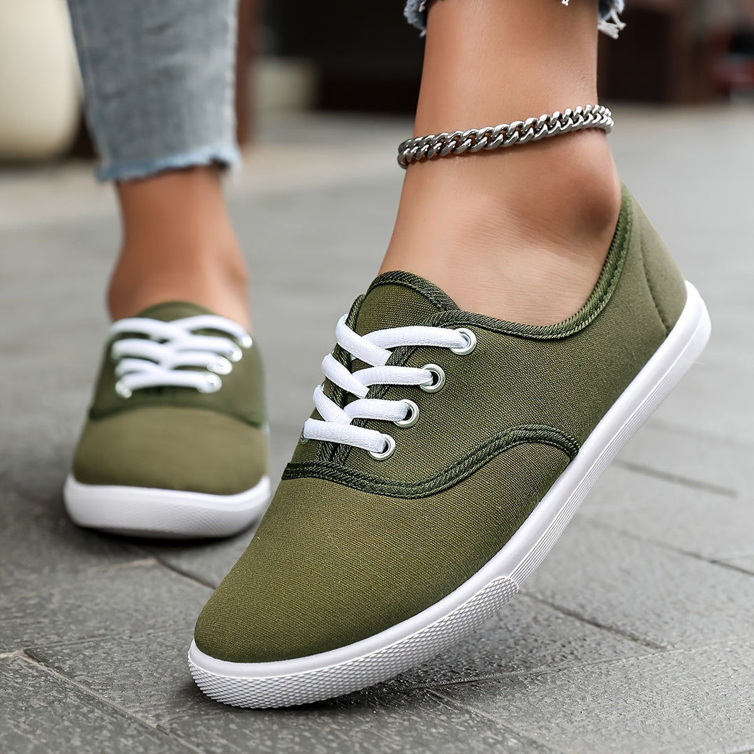 Levoire | Basses Chaussures En Toile Confortables Blanches Olive verte 1