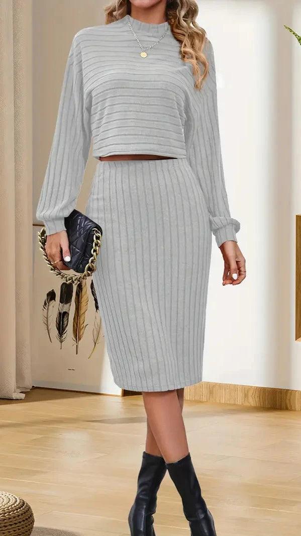 Levoire | Ensemble Débardeur Minimaliste À Côtes Et Jupe Midi En Vente Gris M