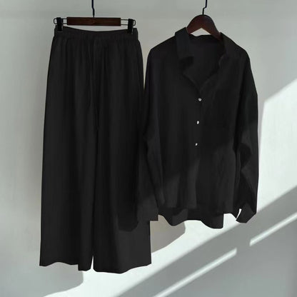 Levoire | Ensemble Élégant En 2 Pièces Avec Chemise & Pantalon Large NOIR