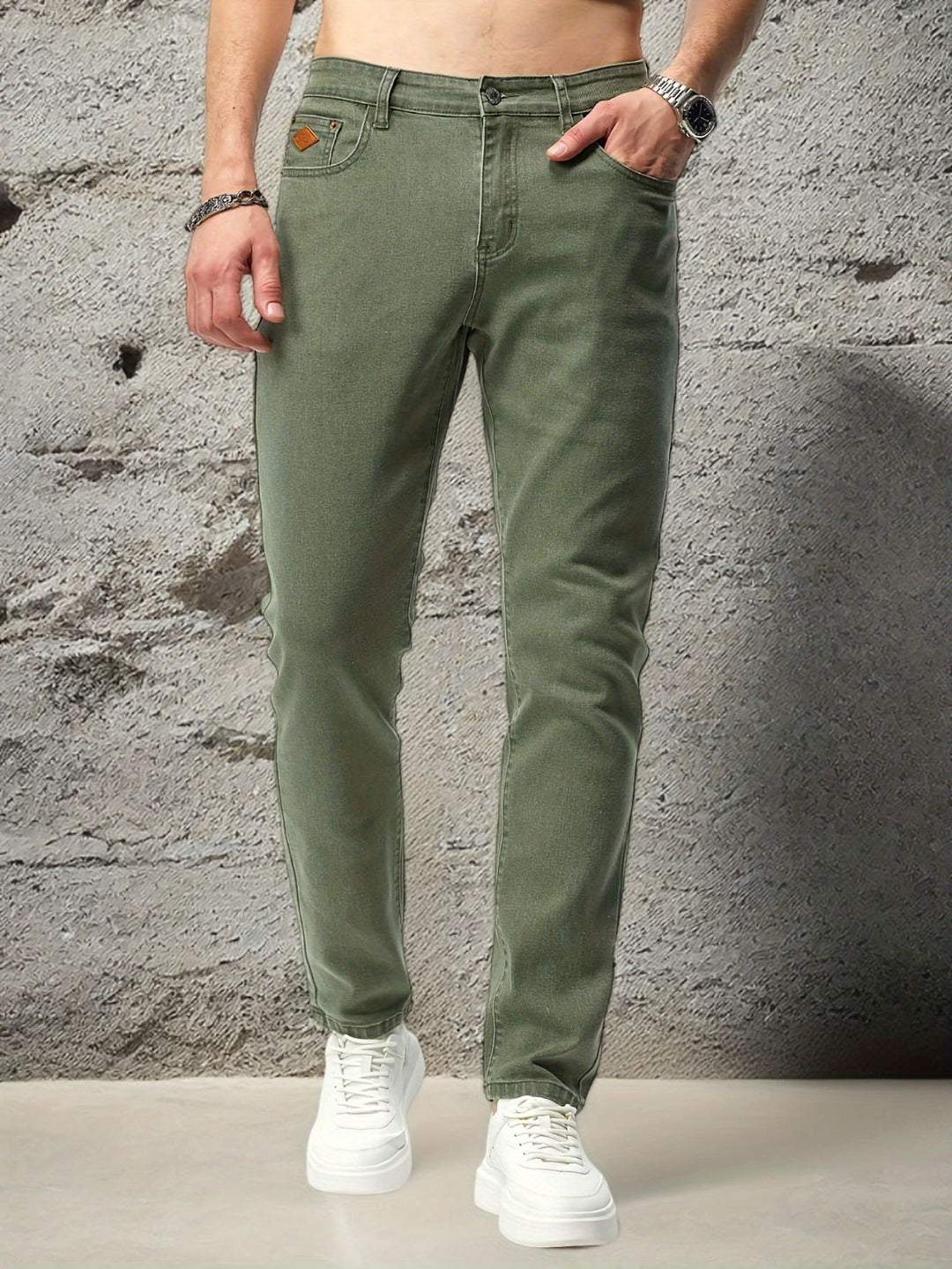 Levoire | Jeans Pour Hommes Simples À Coupe Droite Olive vert 1