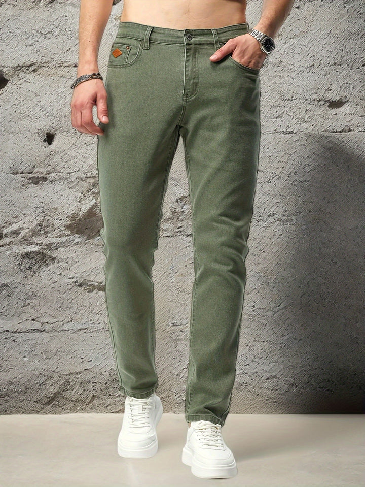 Levoire | Jeans Pour Hommes Simples À Coupe Droite Olive vert 1