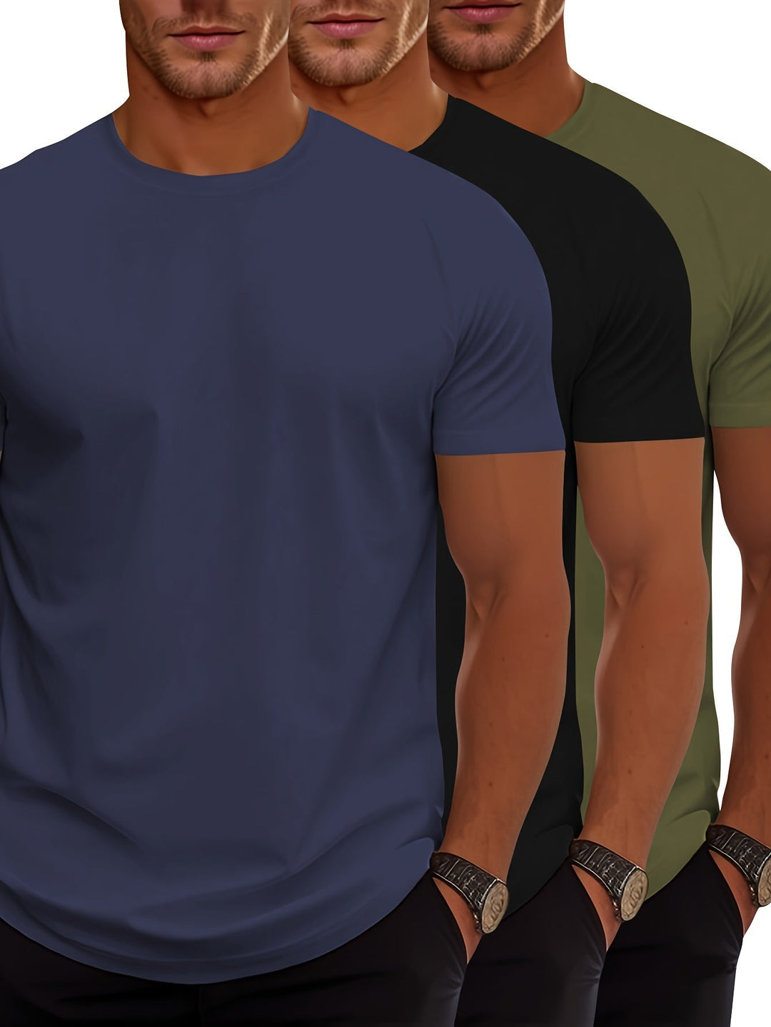 Levoire | Pack De 3 T-Shirts Pour Hommes À Manches Courtes, Couleurs Unies Estivales Couleur de mélange 2