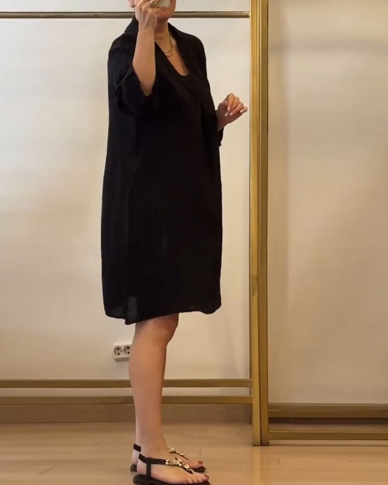 Levoire | Robe Décontractée Unie Avec Col Revers