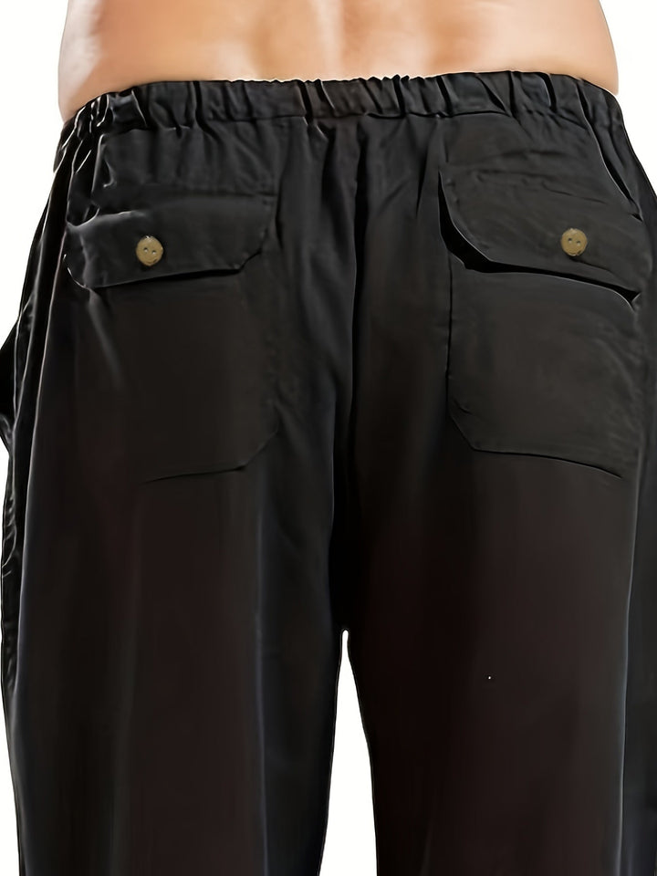 Levoire | Pantalons Pour Hommes En Mélange De Coton Et De Lin Avec Une Taille Élastique Décontractée