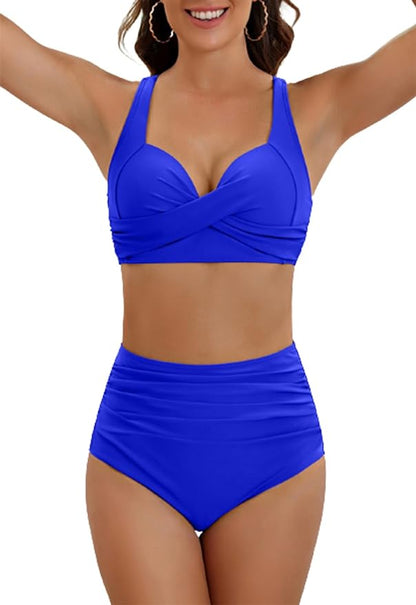 Levoire | Bikini À Imprimé Léopard Taille Haute Pour Femmes Bleu