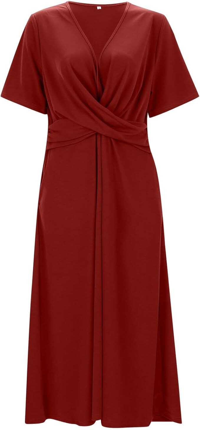 Levoire | Robe Femme À Col En V Et À Manches Courtes Rot