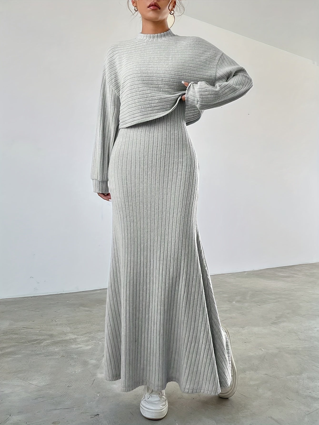 Levoire | Uten Manches Long Robe À Encolure Ronde Ensemble Tricoté À Deux Pièces
