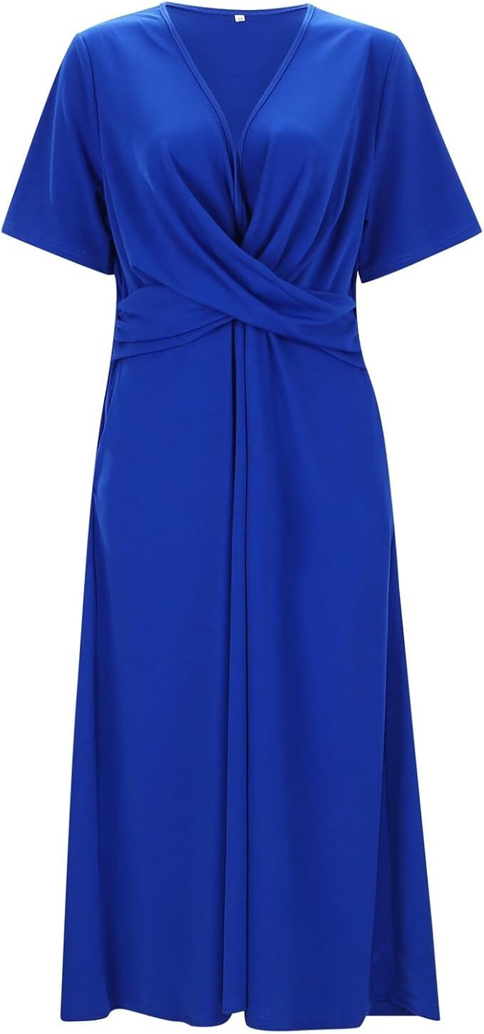 Levoire | Robe Femme À Col En V Et À Manches Courtes Bleu