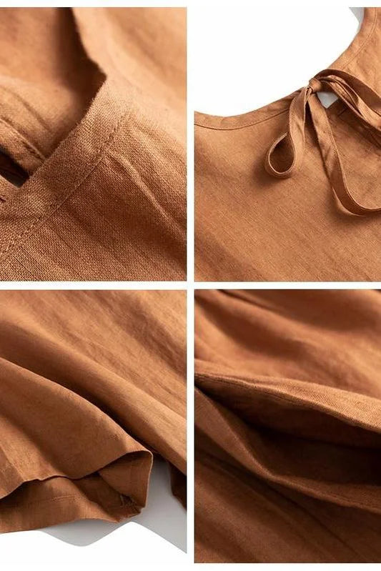 Levoire | Robes longues et amples pour femmes en lin de couleur pure costumes d'été décontractés