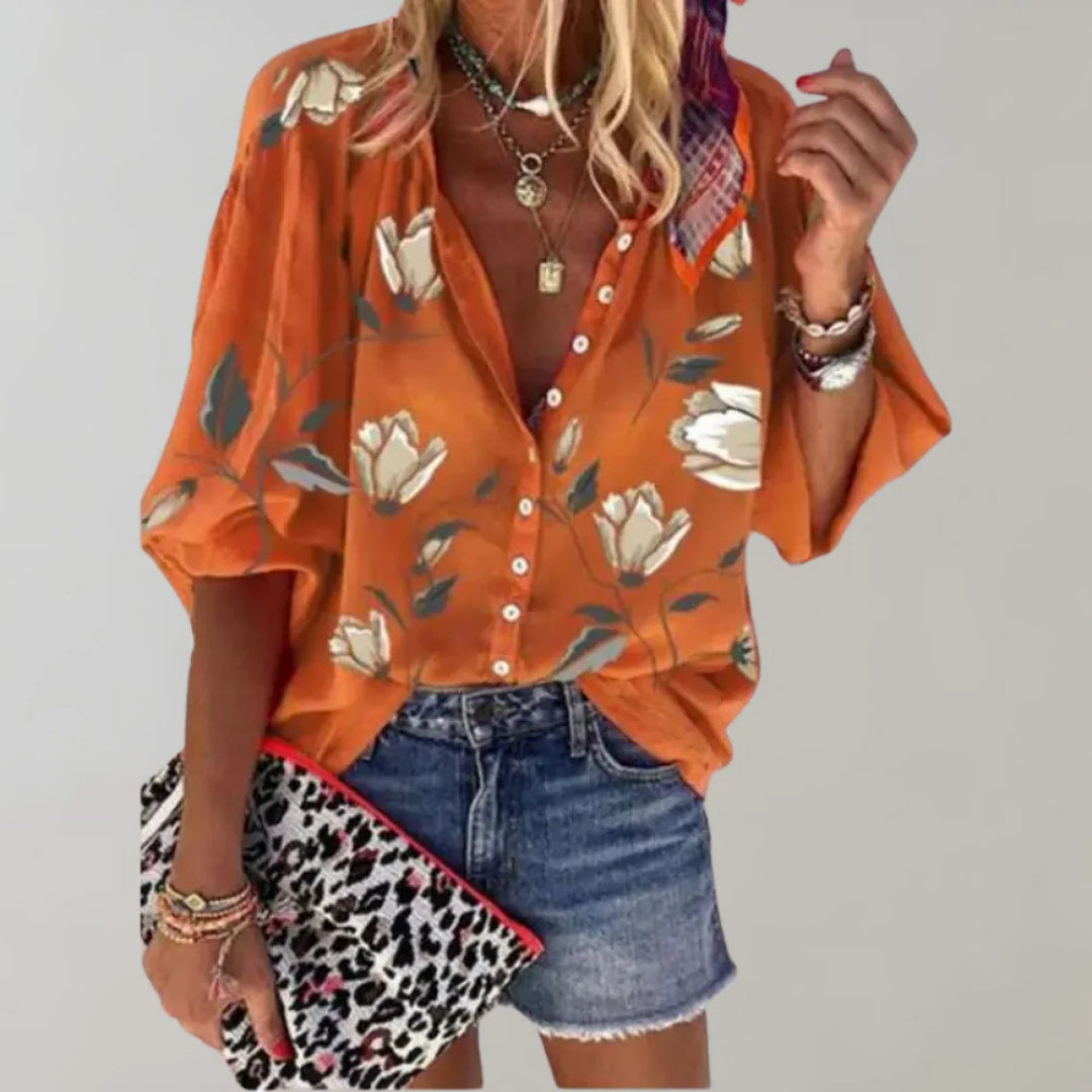 Levoire | Chemisier À Manches Bouffantes Pour - Femmes - Imprimé Floral Orange