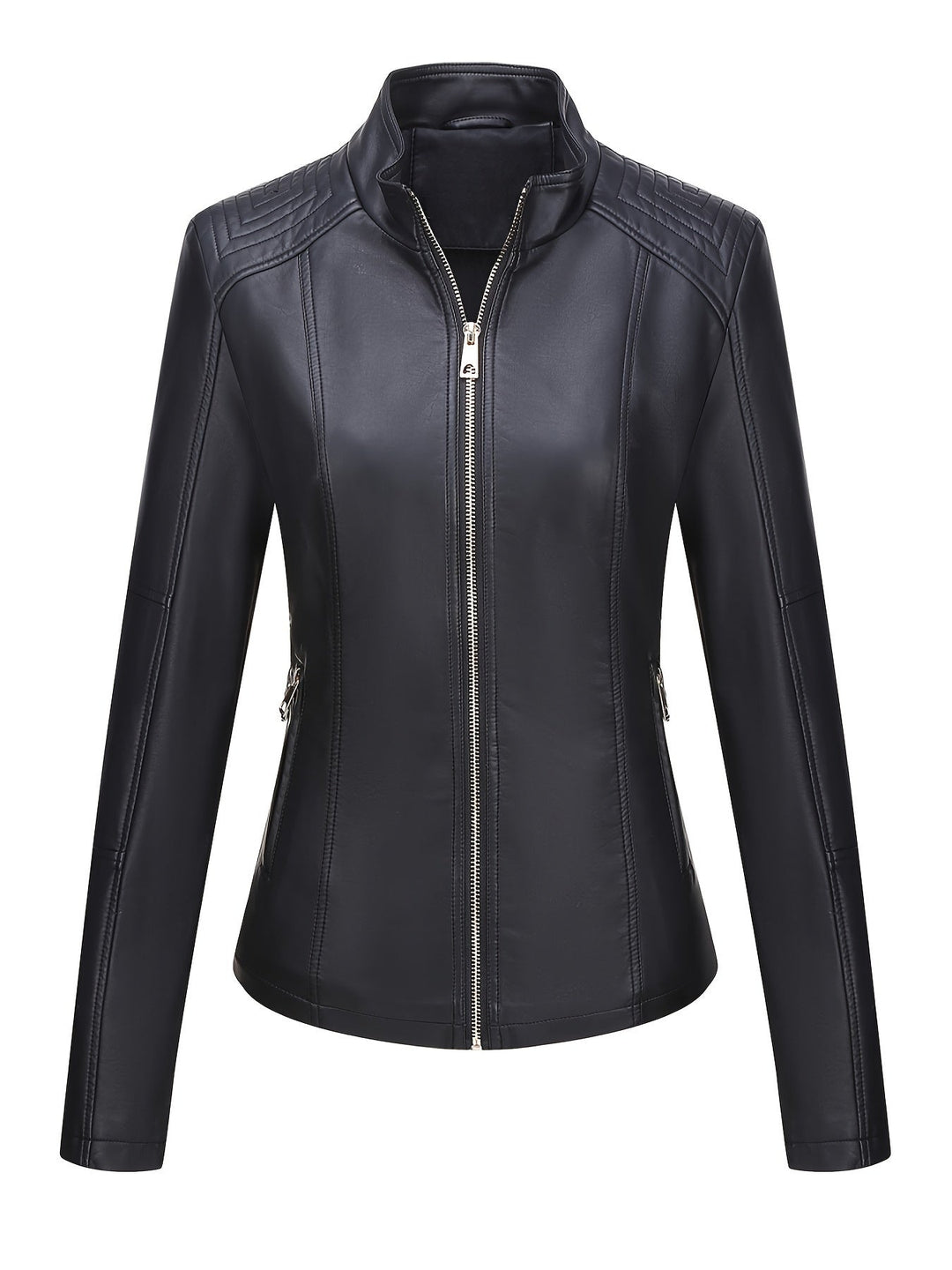 Levoire | Veste En Simili Cuir Décontractée Plus Size Pour Femmes Avec Fermeture Éclair Et Revers