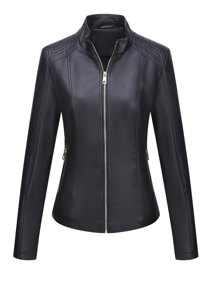 Levoire | Veste En Simili Cuir Décontractée Plus Size Pour Femmes Avec Fermeture Éclair Et Revers