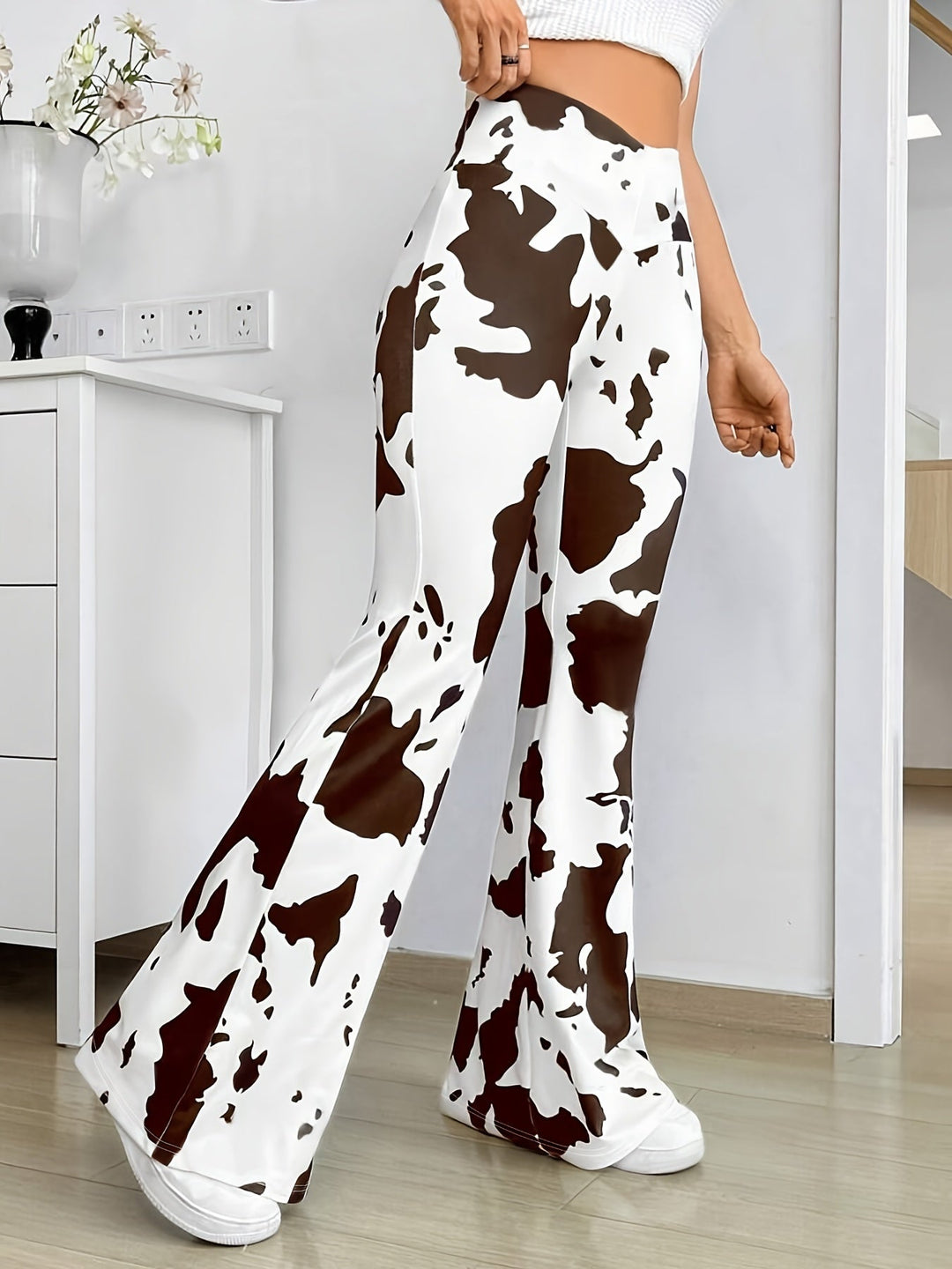 Levoire | Pantalon Taille Haute À Motif Vache Pour Femme Blanc-Marron