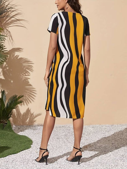 Levoire | Robe Décontractée À Rayures À Manches Courtes Avec Col Rond