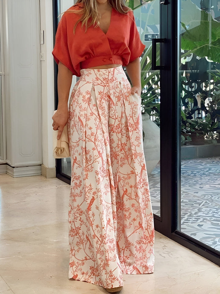 Levoire | Chemise V Neck Rennon, Avec Jupe Imprimée Ensemble Deux Pièces Rot