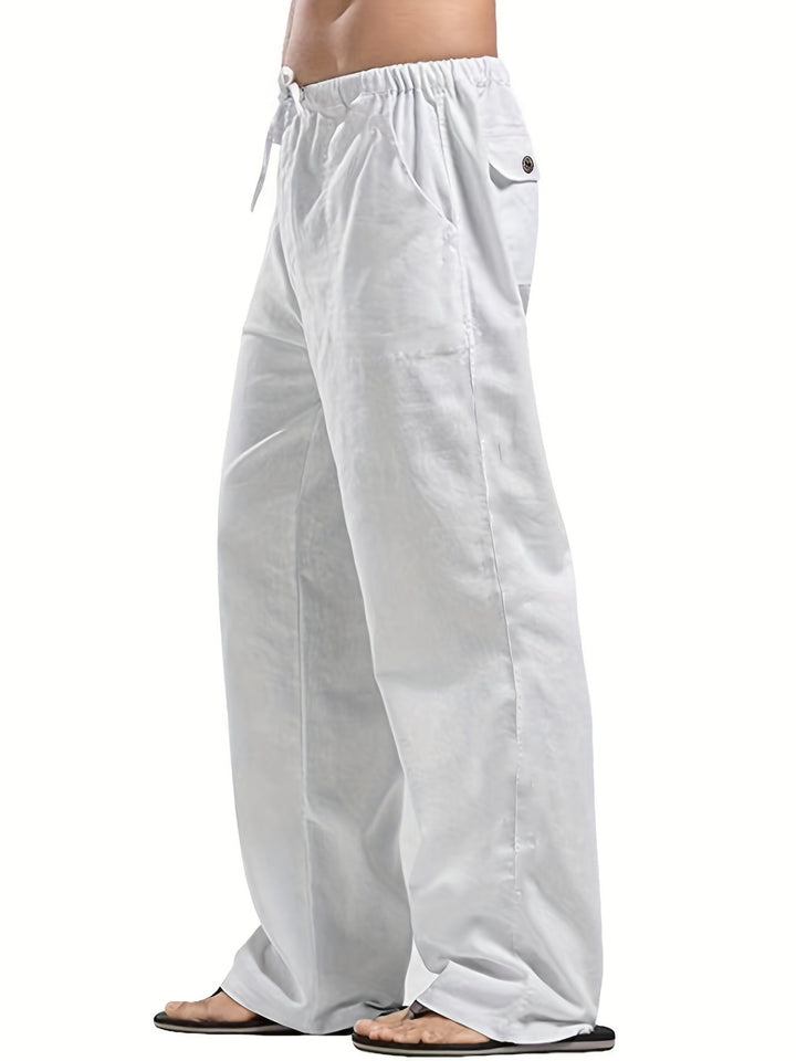 Levoire | Pantalons Pour Hommes En Mélange De Coton Et De Lin Avec Une Taille Élastique Décontractée