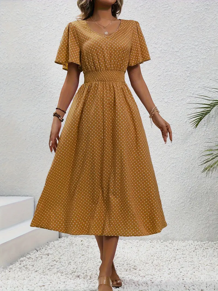 Levoire | Robe Taille Froncée Imprimée sur Toute la Surface, Robe Décontractée à Manches Courtes