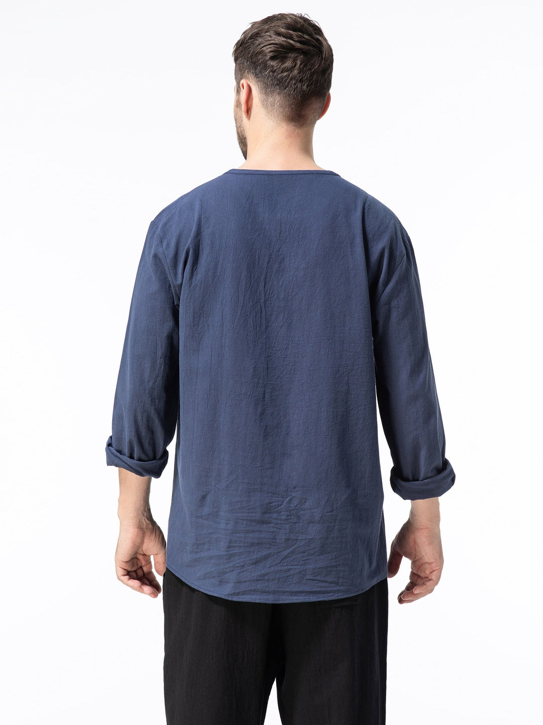 Levoire | T-Shirt Henley À Manches Longues En Mélange Coton-Lin Printemps/Automne