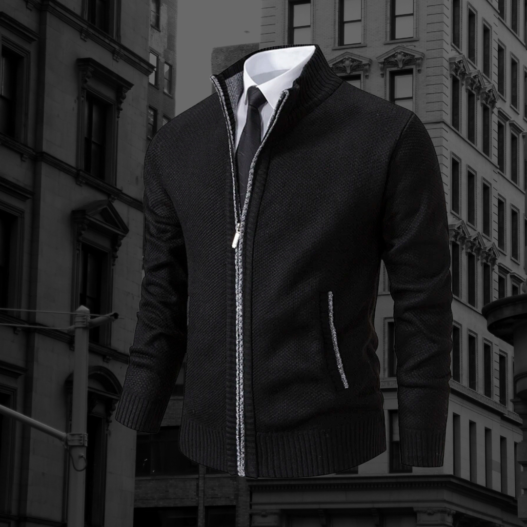 Levoire | Premium Col Roulé Cardigan Pour Hommes Noir