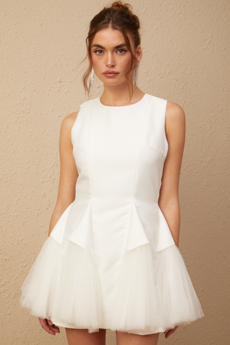 Levoire | Robe Mini En Tulle À Panneaux Bouffants Blancs