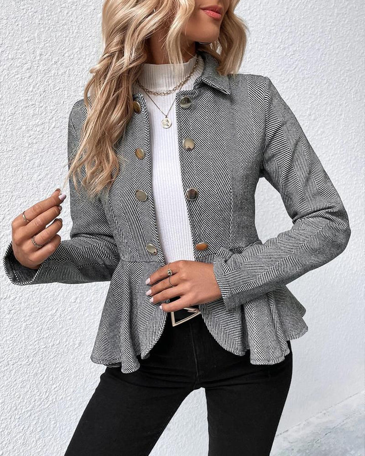 Levoire | Blazer Ajusté Avec Boutons Et Volants Zoom Pour Femmes Gris