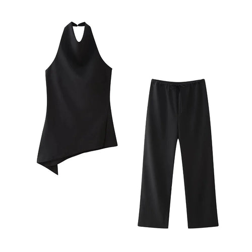 Levoire | Ensemble Élégant À Deux Pièces, Haut Asymétrique Et Pantalon Large