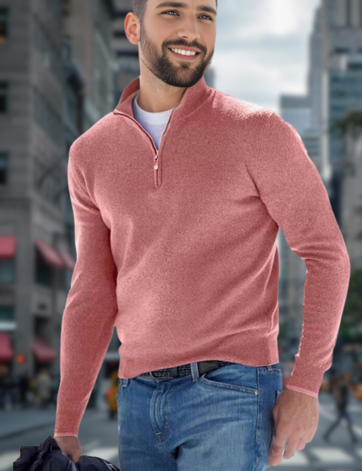 Levoire | Pull À Col En V Premium Avec Fermeture Éclair Pour Hommes Rosa