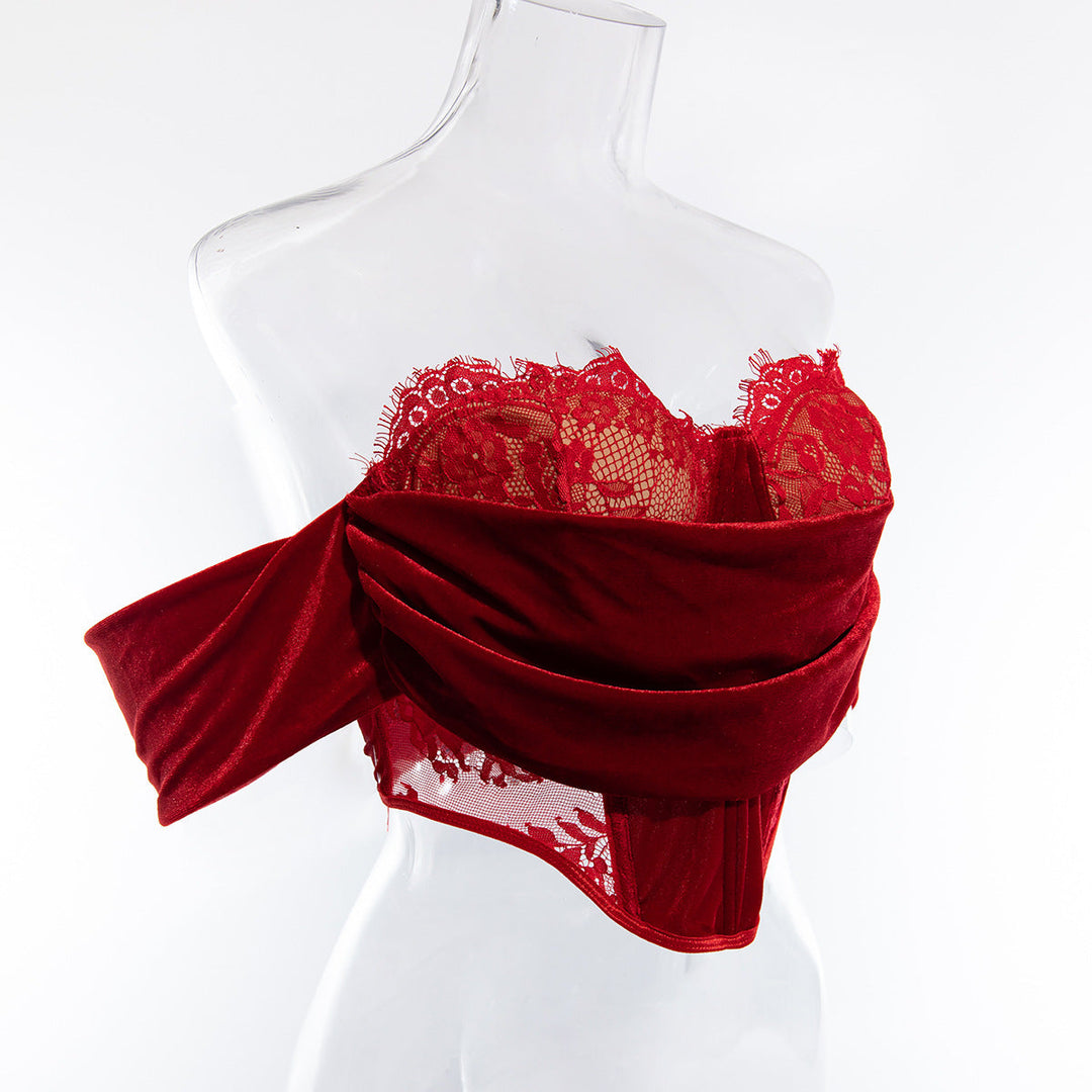 Levoire | Top Sexy en velours et en dentelle à motifs floraux