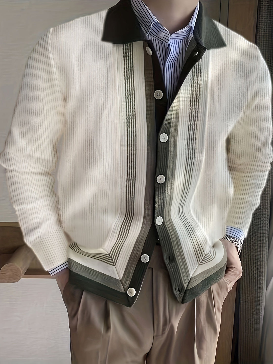 Levoire | Classiquement Rayé Pull Pour Hommes Beige