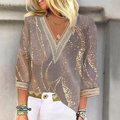 Levoire | Boho Chic V Décolleté Blouse D'Été Or