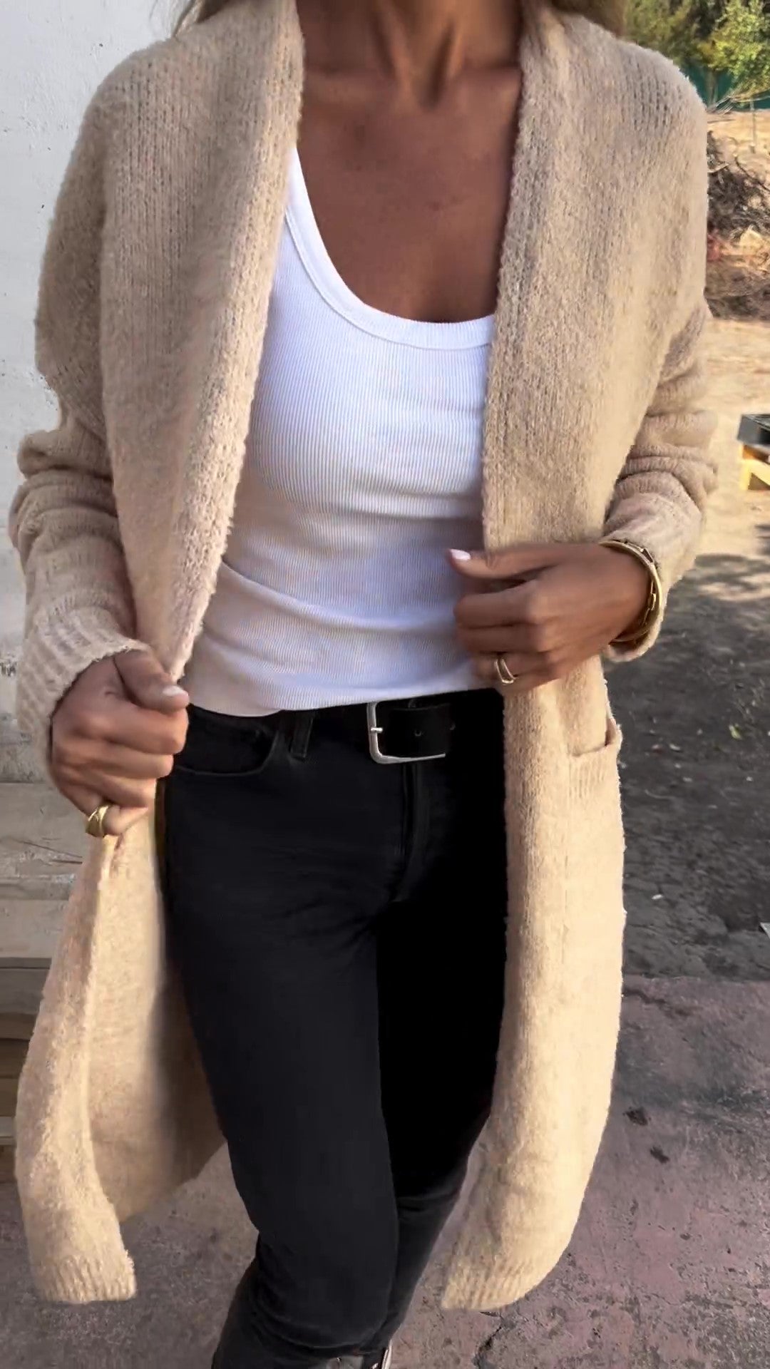 Levoire | Pull Pour Femme Décontracté En Grande Taille Tricoté Avec Poches Beige