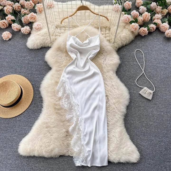 Levoire | Robe irrégulière en satin et dentelle Blanc