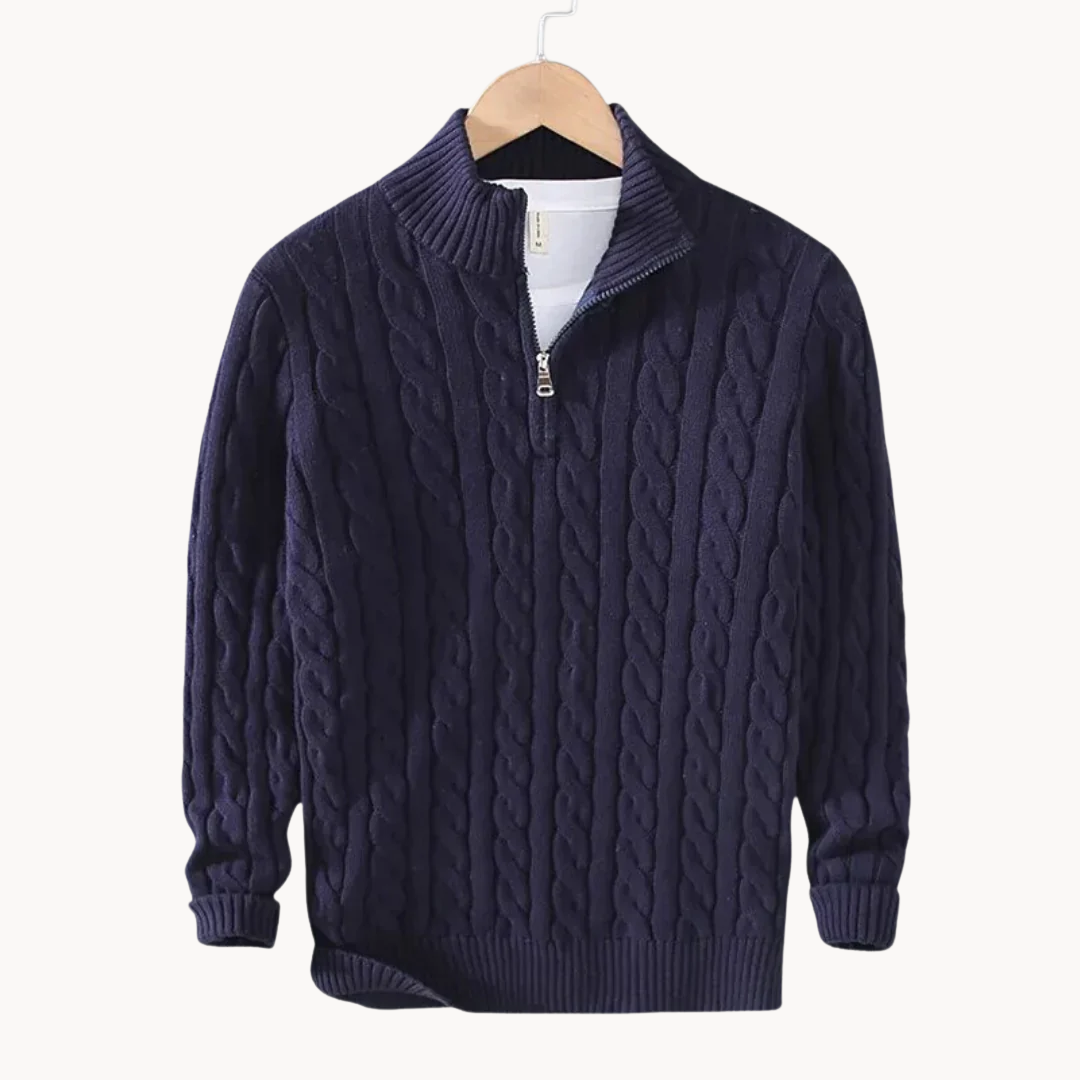 Levoire | Motif de lit pull en laine avec fermeture éclair Bleu foncé
