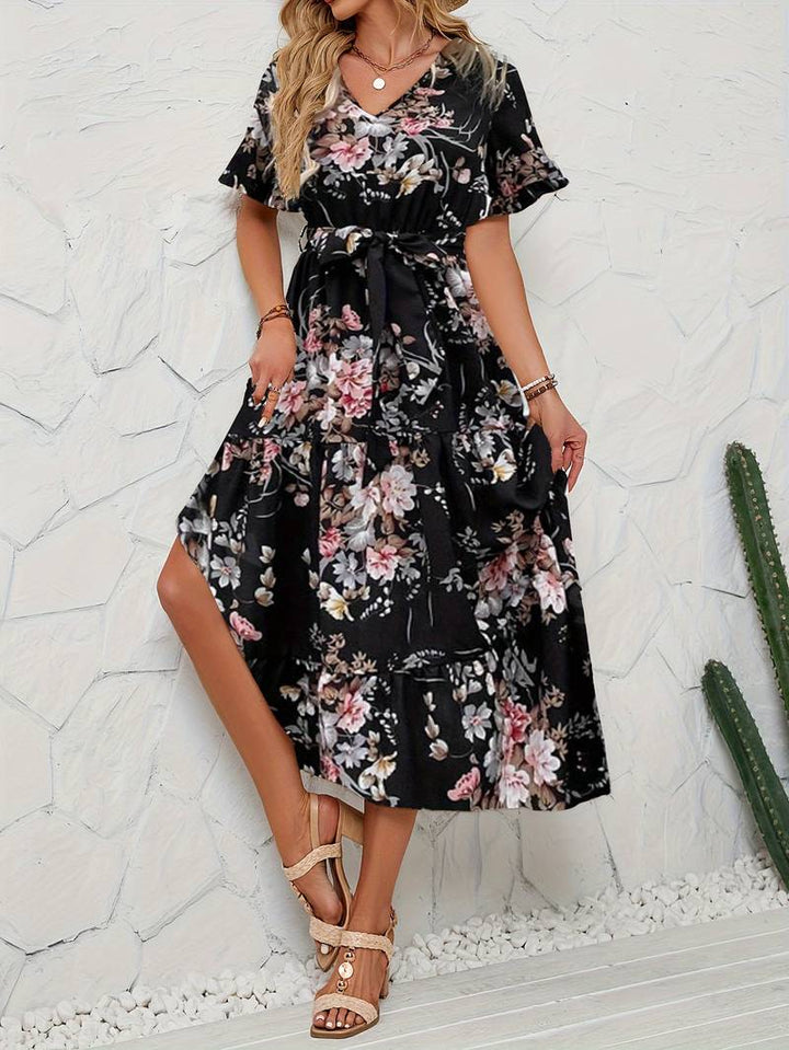 Levoire | Robe À Manches Courtes Avec Imprimé Floral Multicolore 2