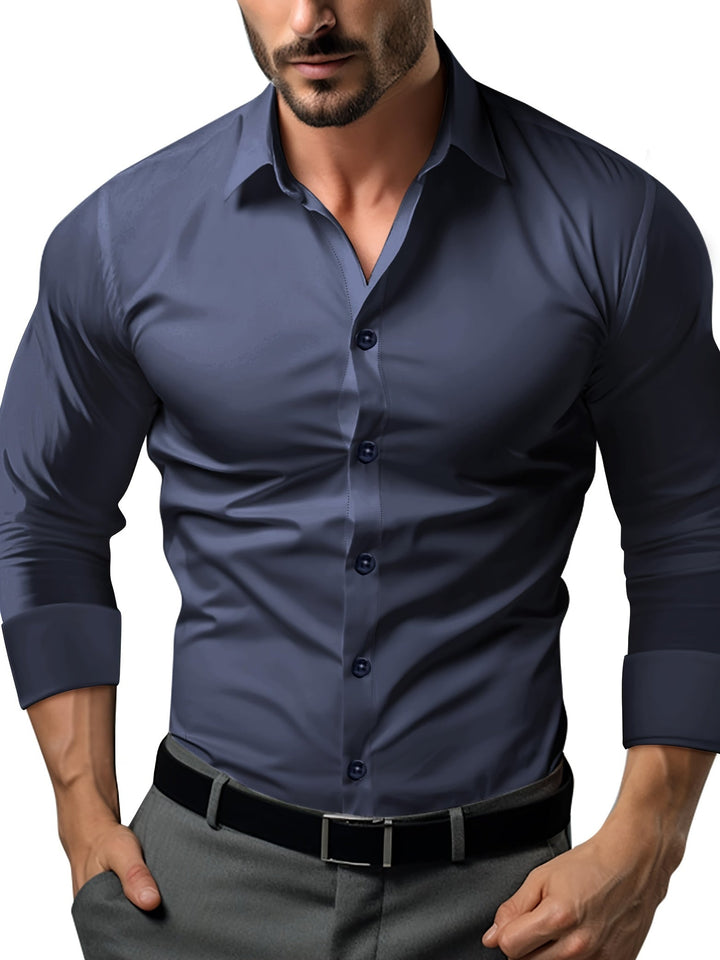 Levoire | Slim Fit Uni Chemise En Coton Bleu foncé