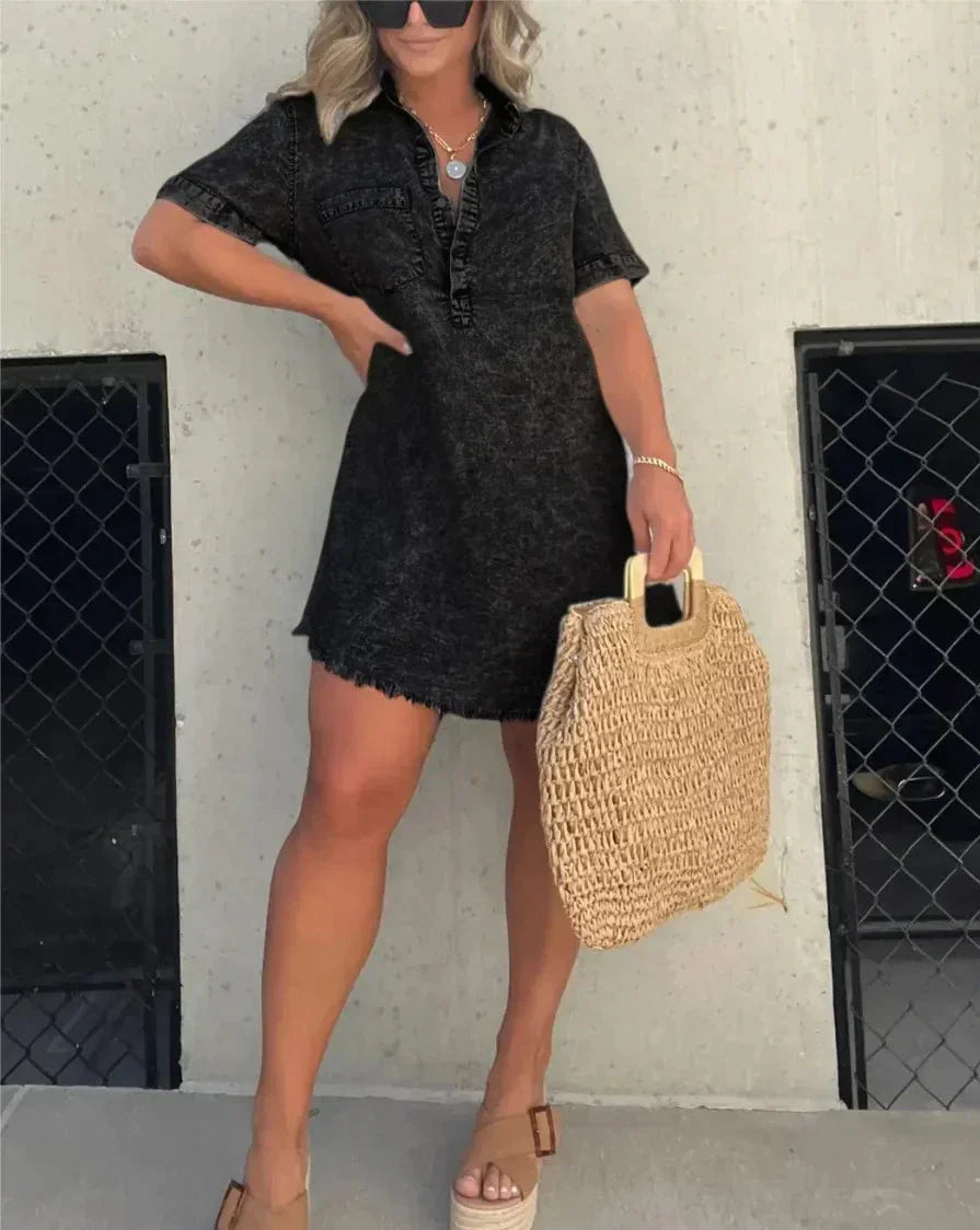 Levoire | Robe chemise décontractée en denim Noir