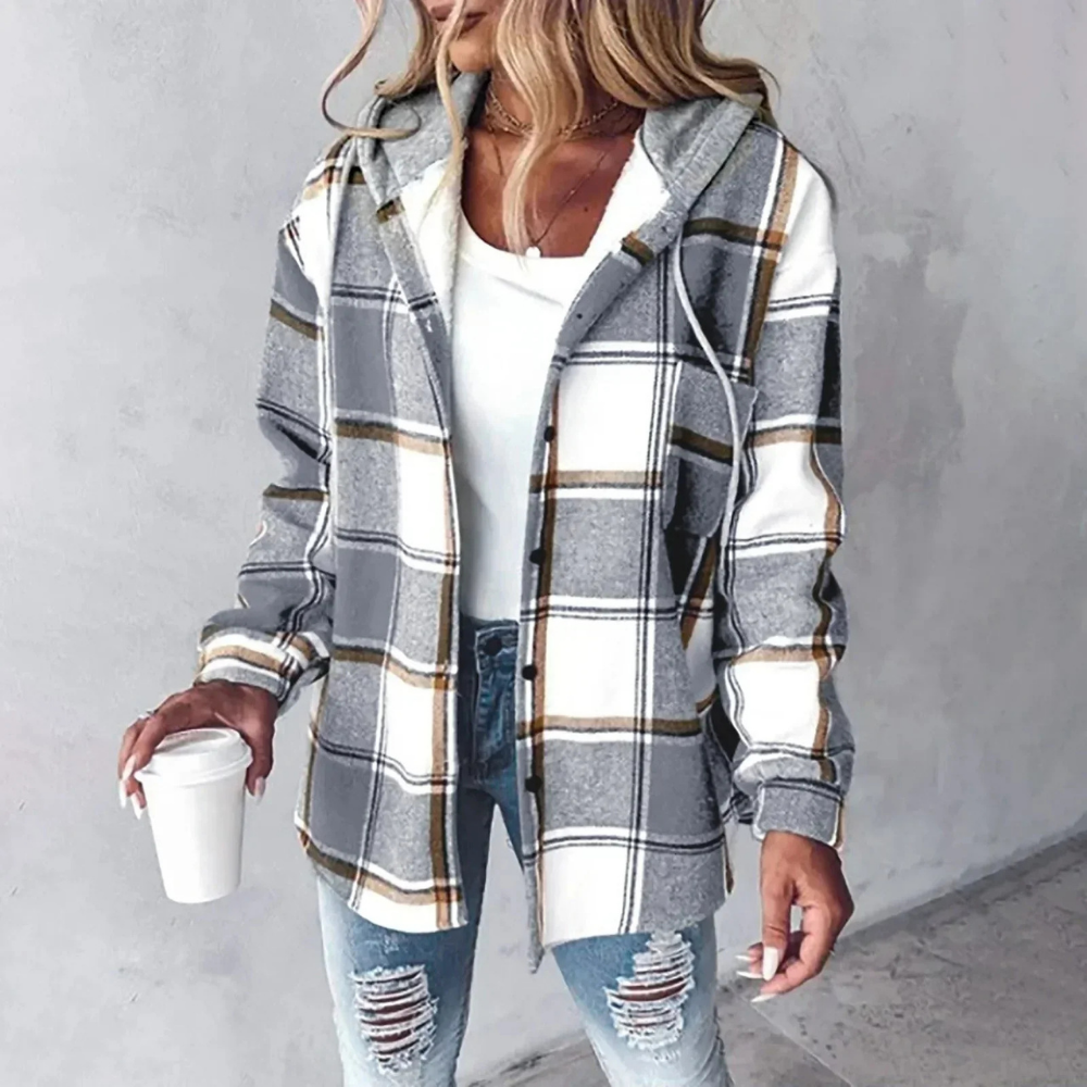 Levoire | Veste À Capuche À Carreaux Au Look Décontracté Moderne Gris