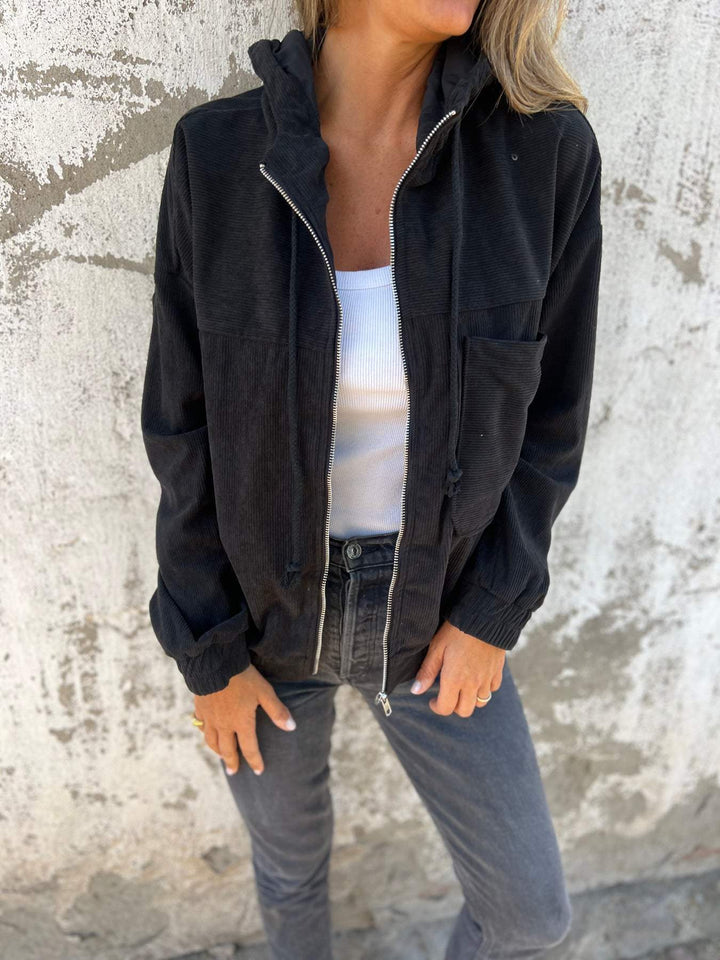Levoire | Veste En Corduroy Élégante Avec Fermeture Éclair Noir