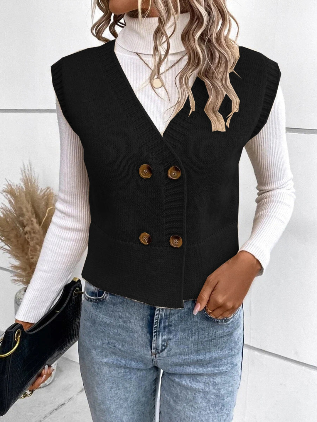 Levoire | Pull Sans Manches Confortable En Tricot Col V Avec Boutons